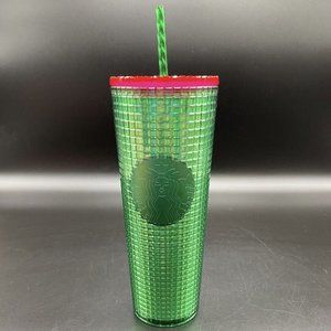 Starbucks 2023 Spring Watermelon Iridescent Grid Green Pink Cup Tumbler 24oz